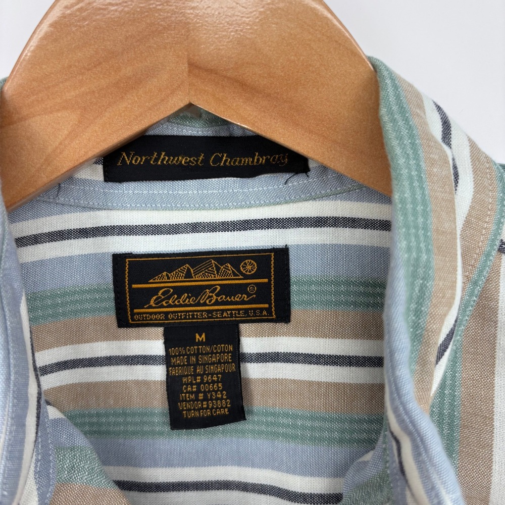 Vintage Eddie Bauer Short Sleeve Northwest Chambray Shirt Mens M Blue Striped - Picture 3 of 7